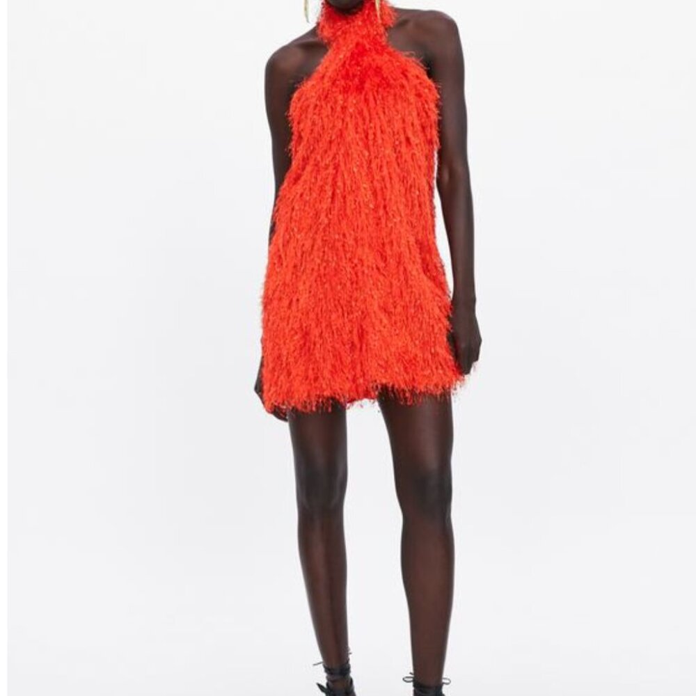 NWT Zara Orange Halter Dress Size L